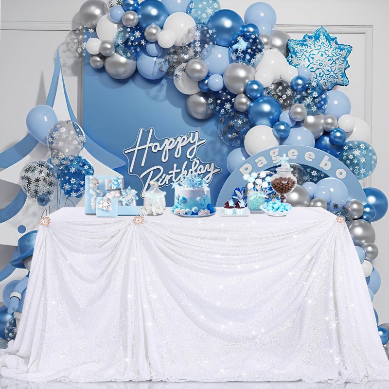 B.Cool B-COOL White Sequin Tablecloth Overlay 90x132 inch Sequined Tablecloths Shiny Tablecloth for Birthday Bridal Shower Christmas Outdoor Decoration - Image 2